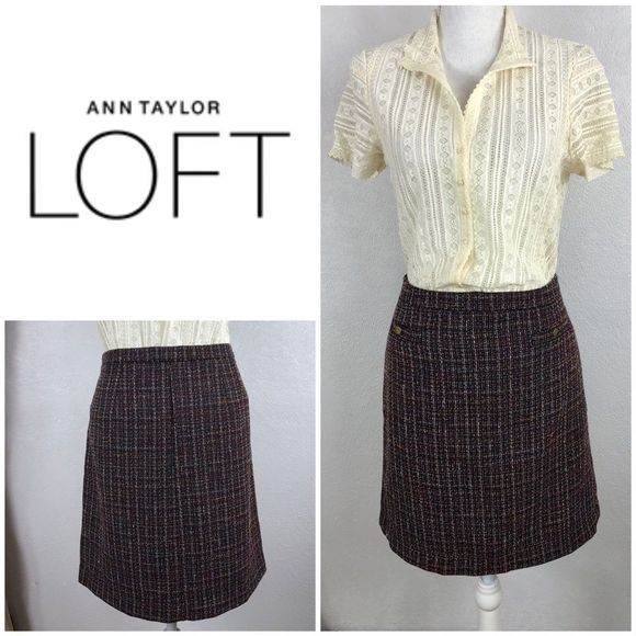 LOFT Dresses & Skirts - Loft Shift Skirt Sz 8 Boucle Multicolor Skirt 2 Front pockets